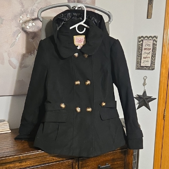 Pink Envelope Jackets & Blazers - Pink Envelope Black Pea Coat